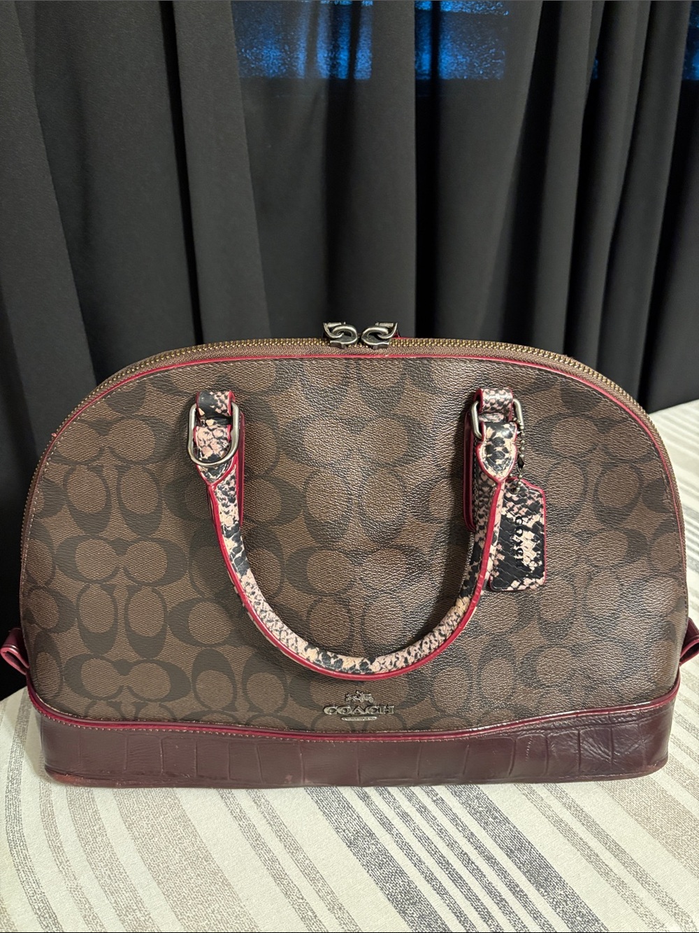 Coach Sierra satchel F38326 signature exotic mix oxford brown purse. 2018